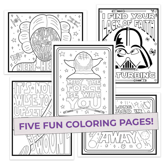 Five Color wars coloring pages, may the force be with you, five fun pages