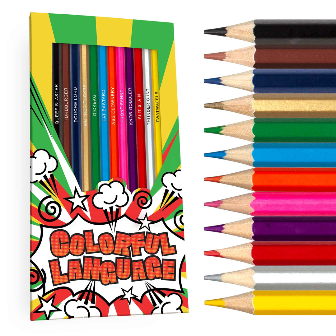Colorful Language Colored Pencils Set. Box and Pencils