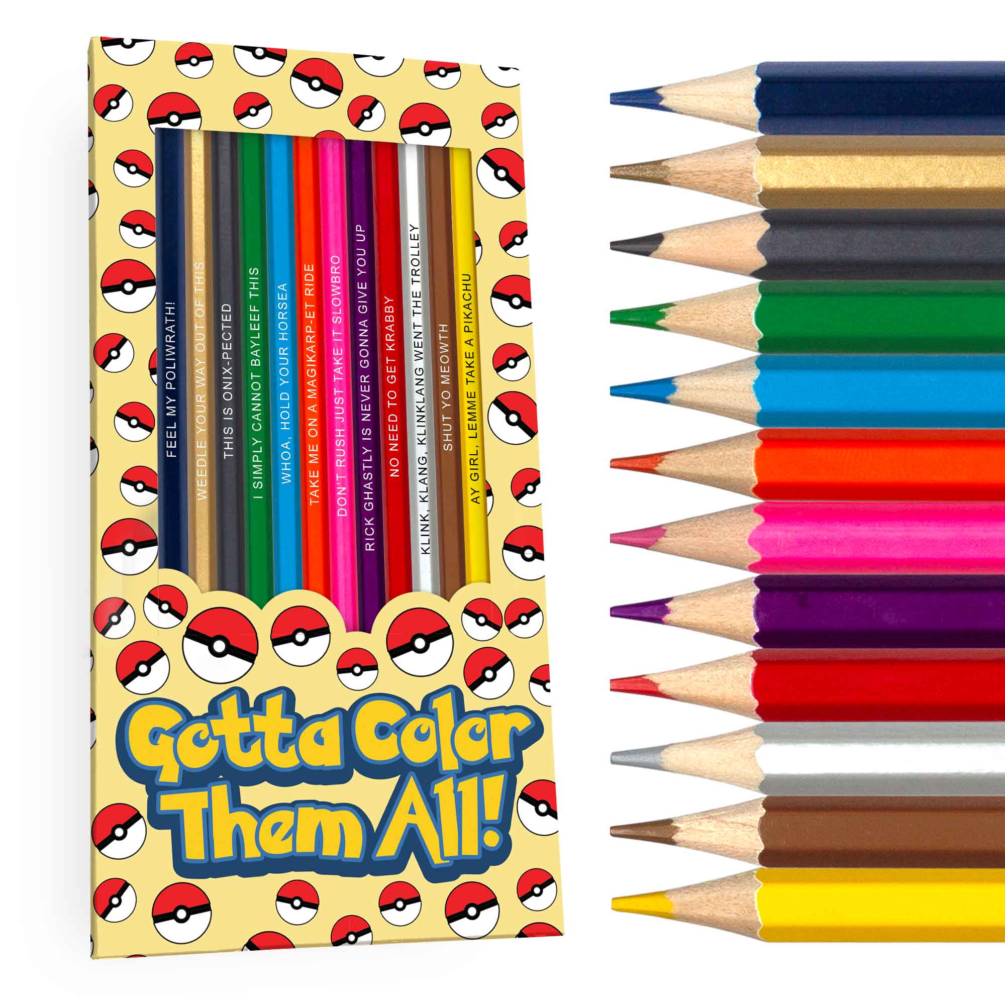 Gotta Color Them All Colored Pencil Set for Fans of Pokemon Set of 12 Pokemon-inspired Parody Pencils Each Color Pencil Is Foil-Stamped with Clever