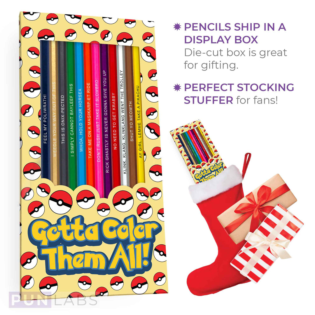 Gotta Catch Them All! Colored Pencils  Display, Great Stocking Stuffer  for Fans of Pokemon