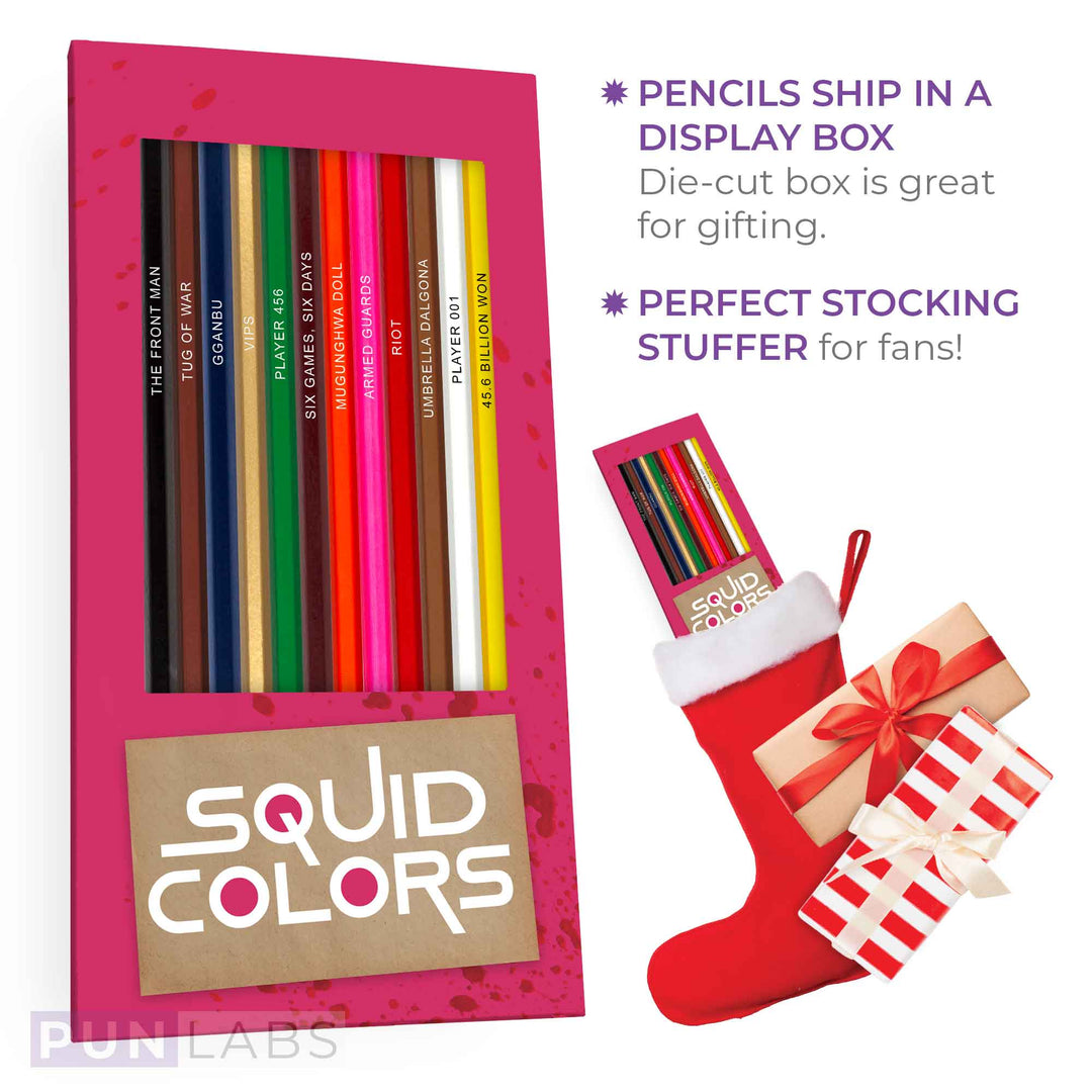 Squid Colors Colored Pencil Display. Great Stocking Stuffer  for Fans of Squid Game.