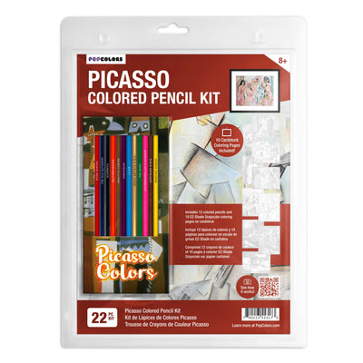 Picasso colored pencil kit with coloring pages in packaging