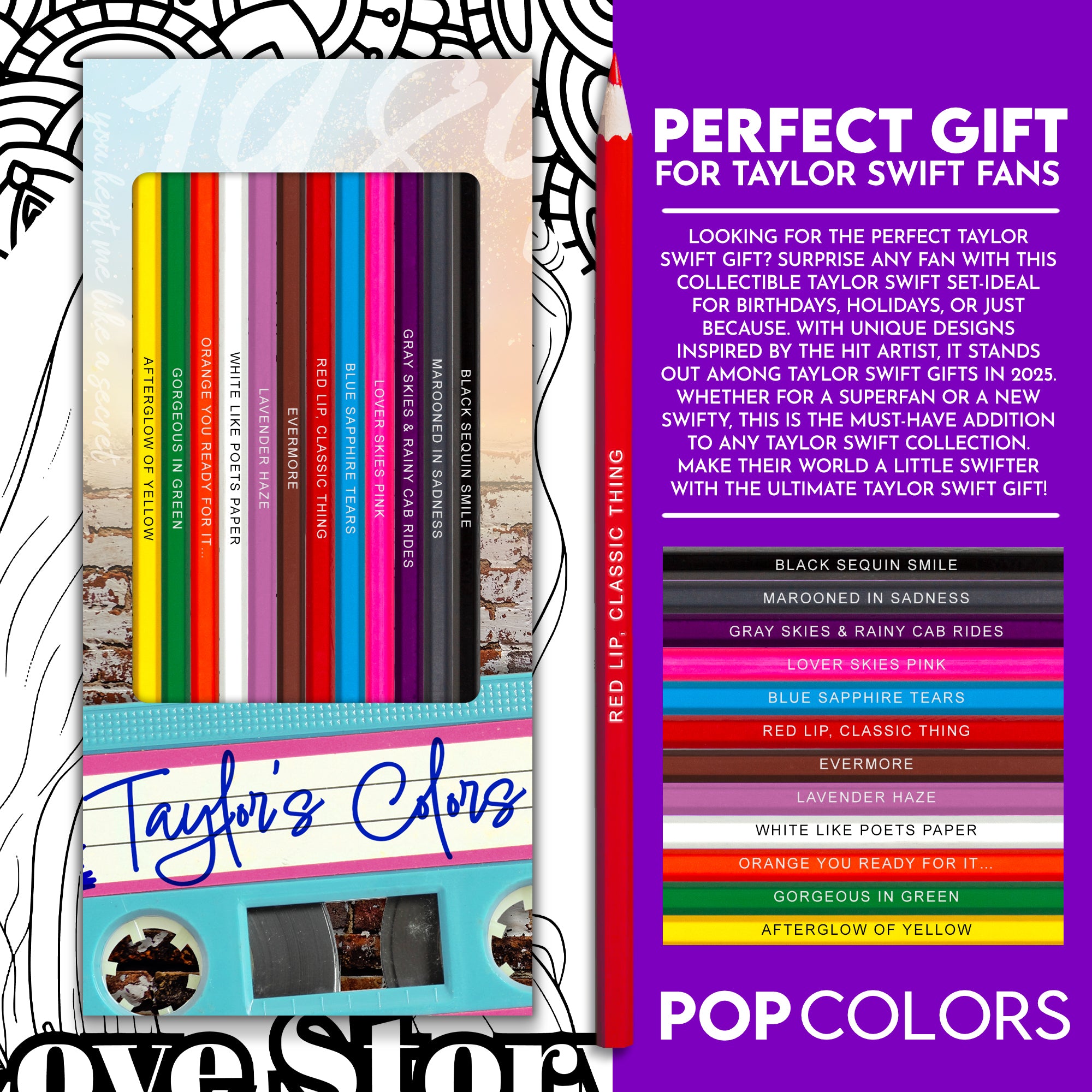 Taylor Swift Inspired Colored Pencil Gift Set - 'Taylors Colors