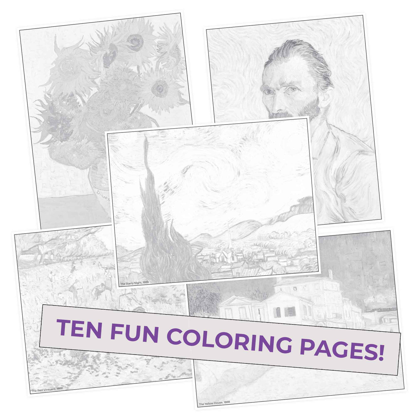 Van Gogh Colors Coloring Pages (10 Pack)