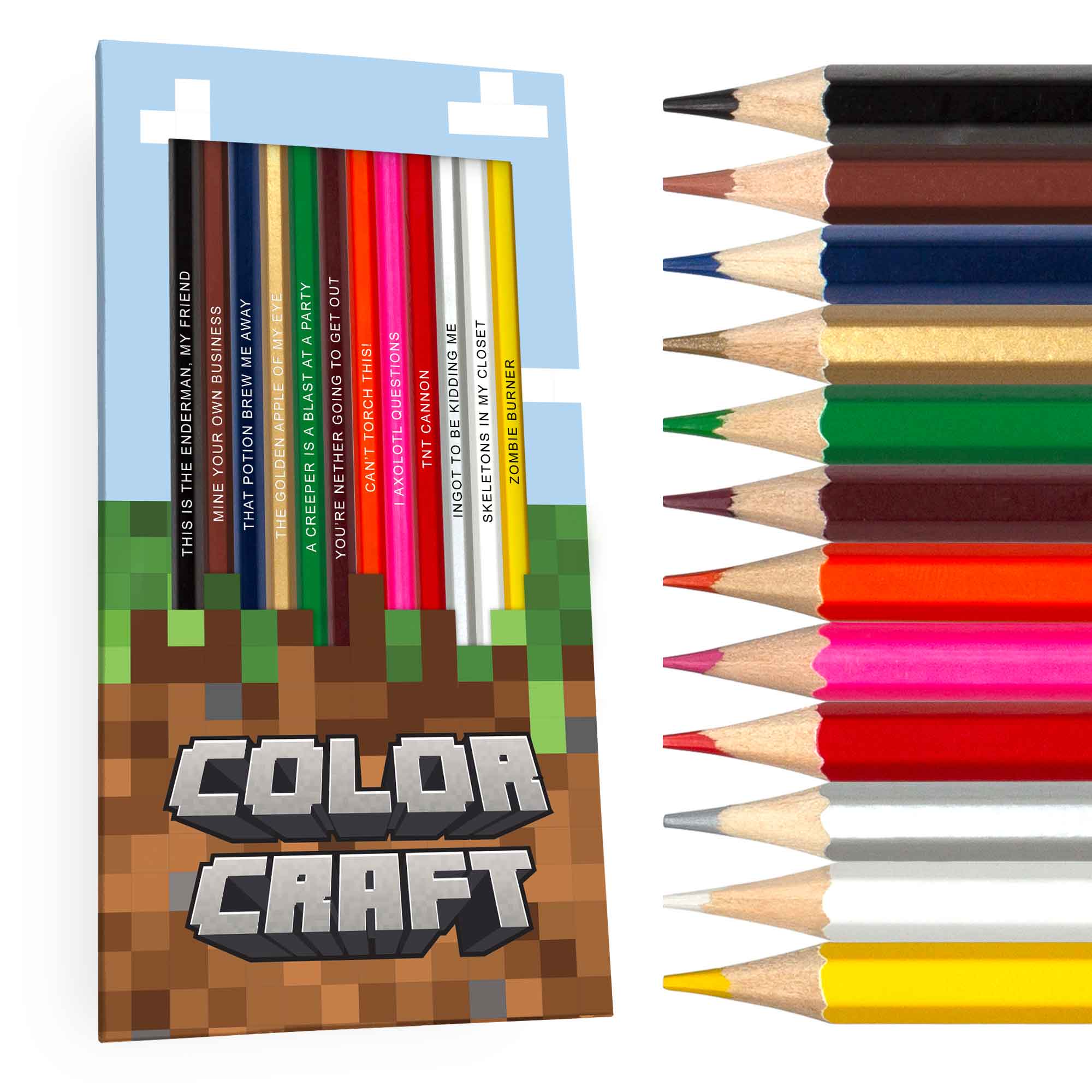 Colored Pencils Set for Fans of Minecraft  Box and Pencils detail