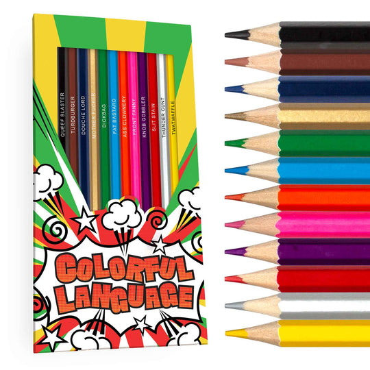 Colorful Language Colored Pencils Set. Box and Pencils