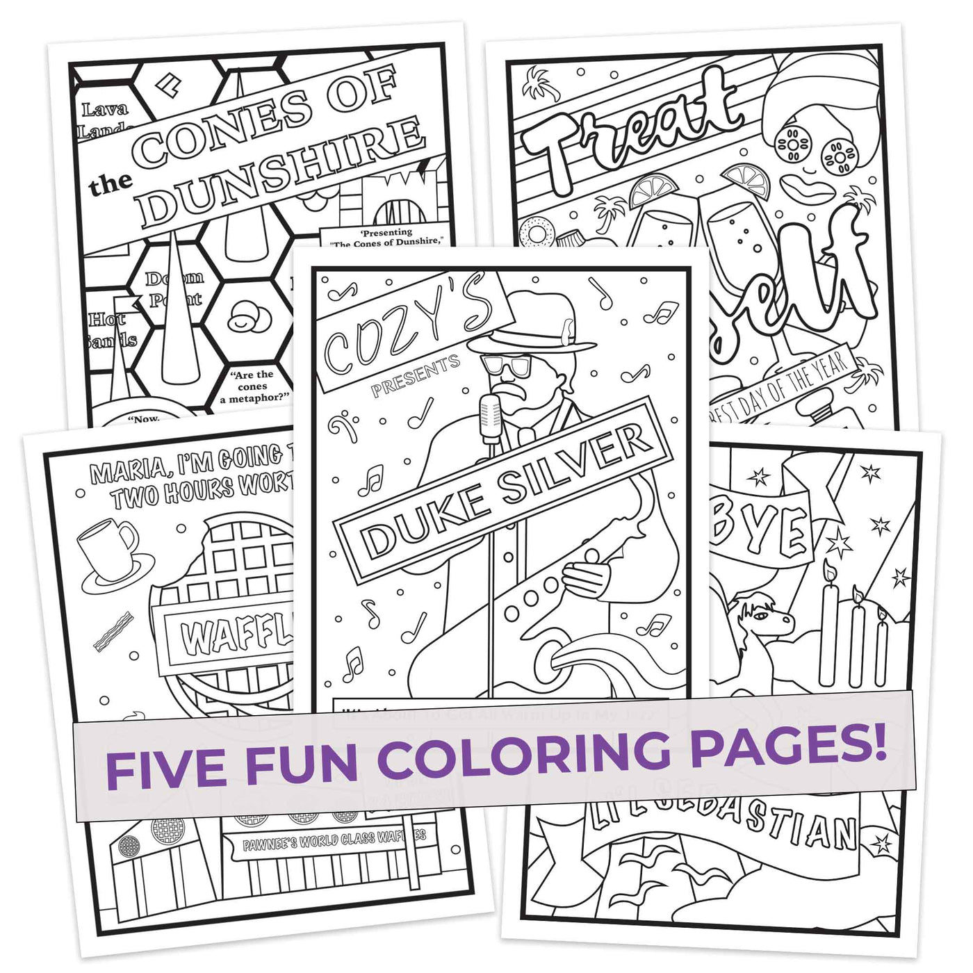 Colors and Recreation Coloring Pages (5 Pack) for Fans of Parks & Rec
