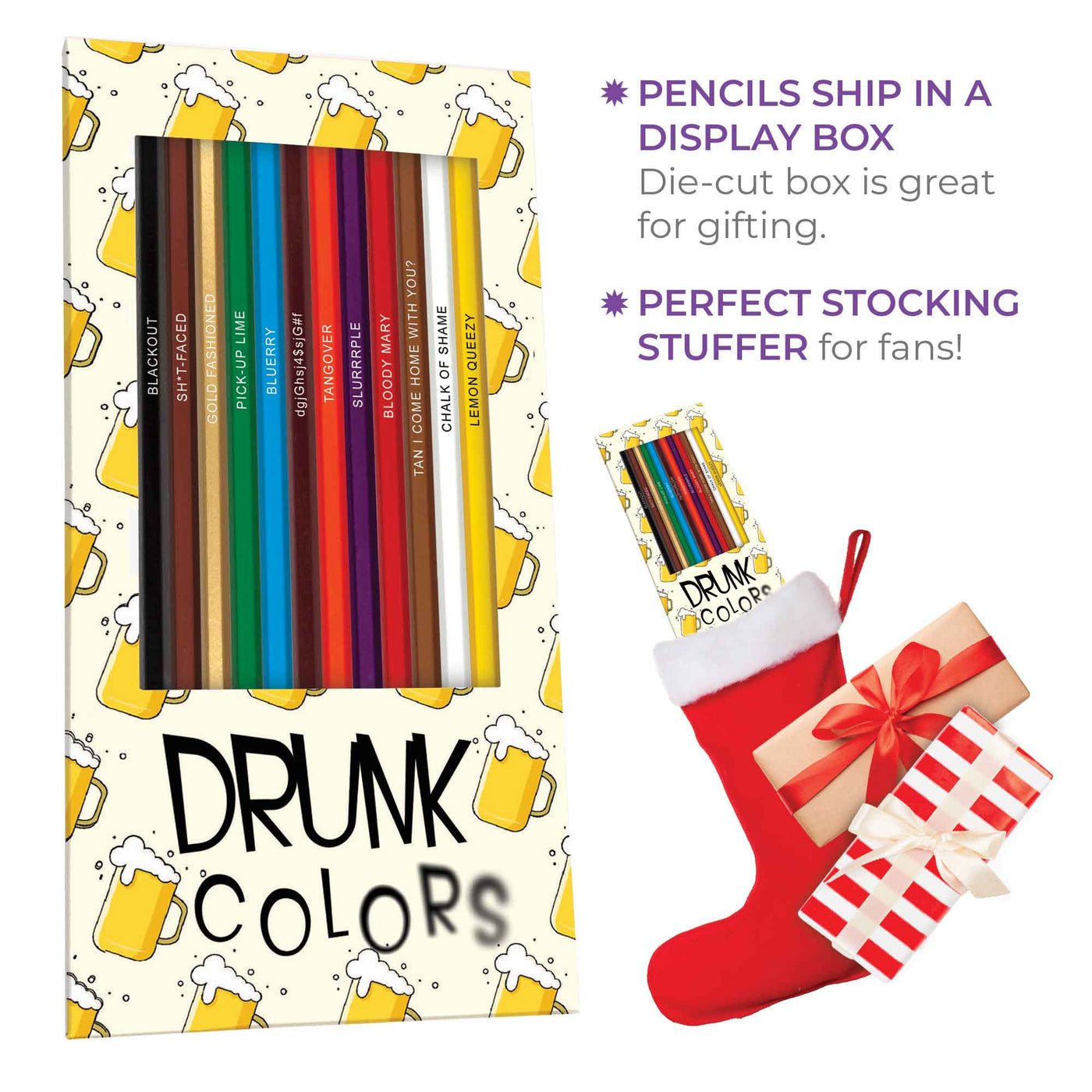 Drunk Colors Colored Pencil Display Box, Perfect Stocking Stuffer
