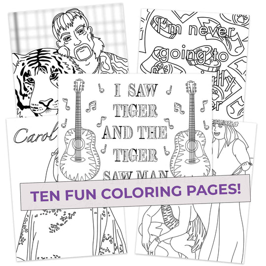 Exotic Colors, Five Coloring pages, i saw a tiger and a tiger saw man, ten fun pages