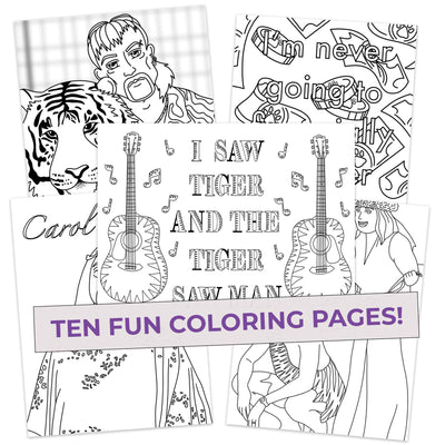 Exotic Colors Coloring Pages (10 Pack) for Fans of Tiger King