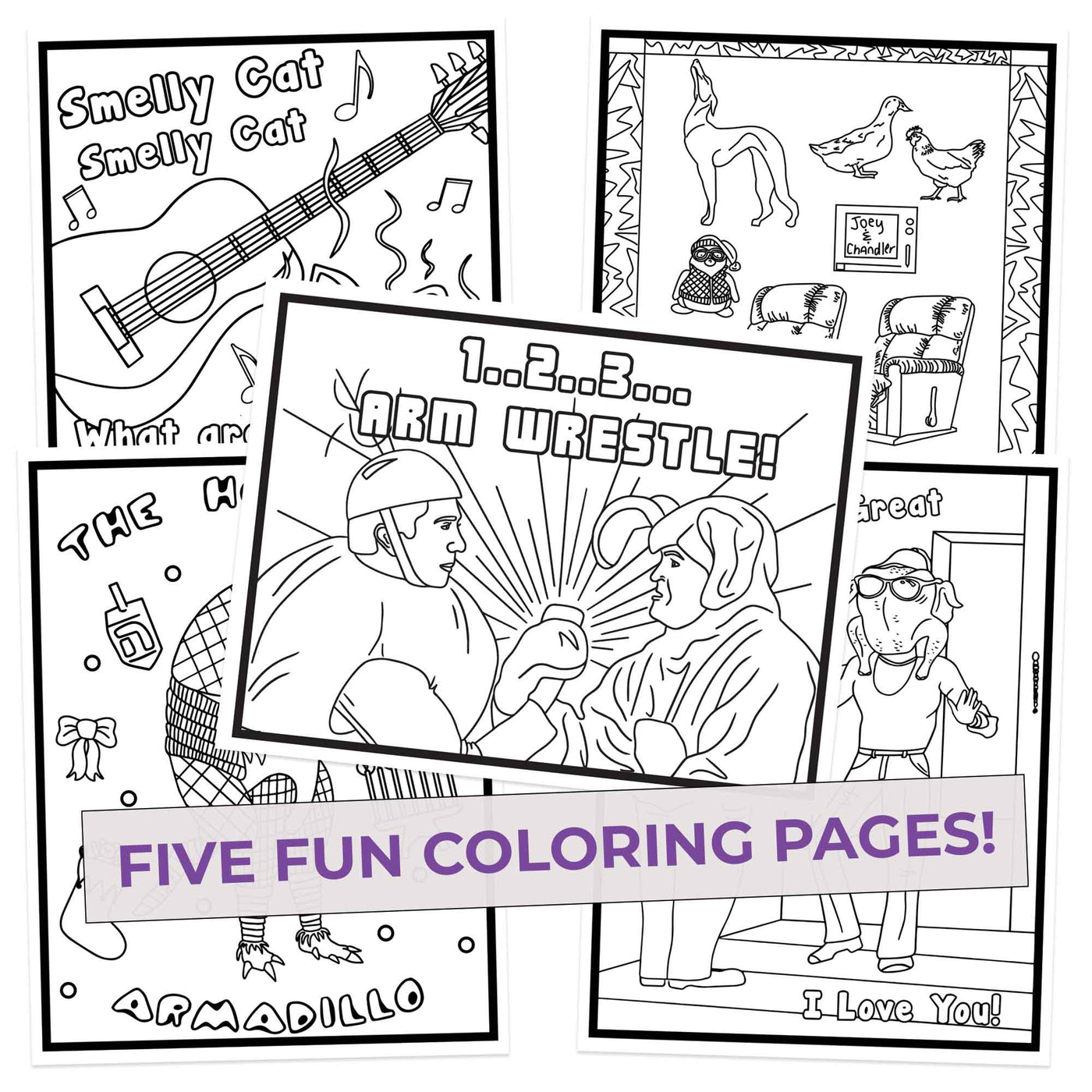 Five The one with the Colors coloring pages, Arm Wrestle, five fun pages