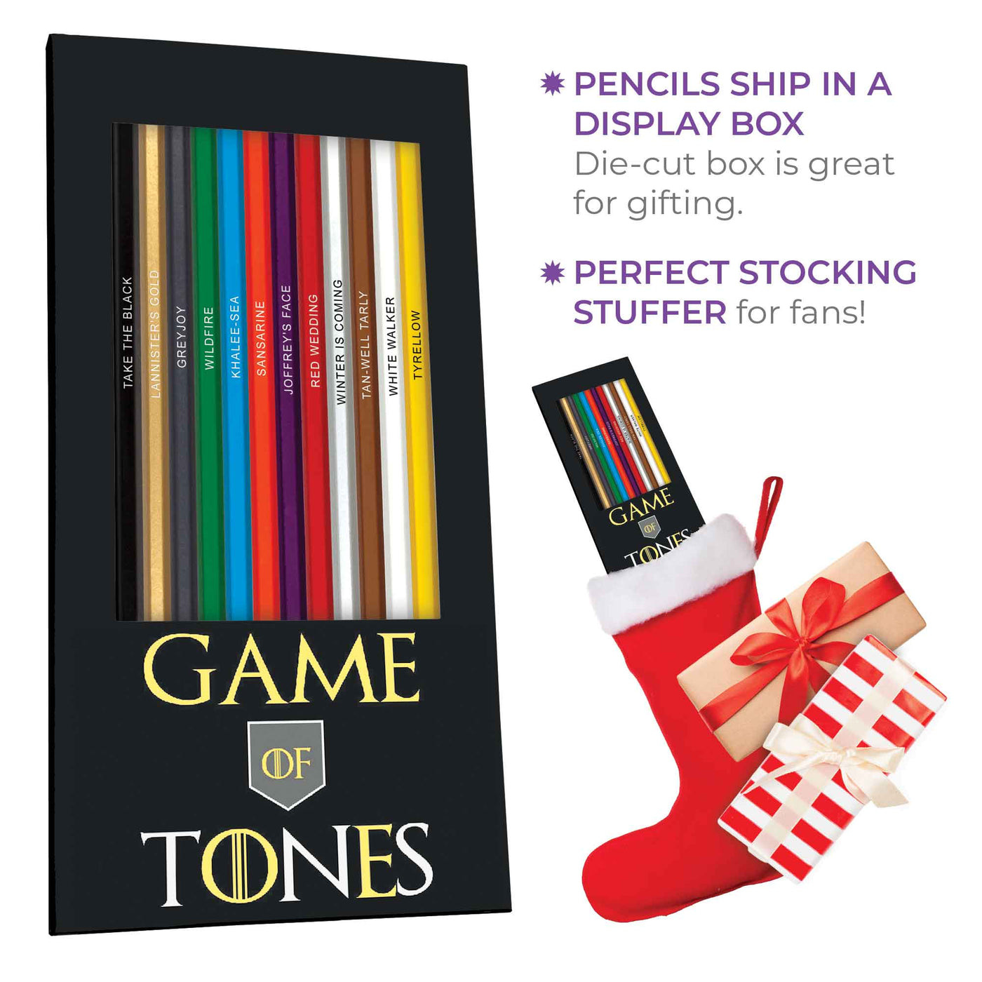 Game of Tones Colored Pencils Display, Great Stocking Stuffer for Fans of Game of Thrones