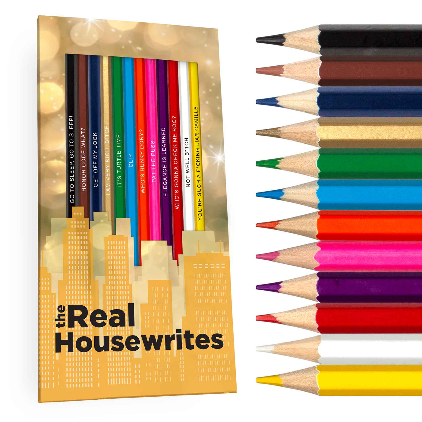 The Real Housewrites Colored Pencils Set for Fans of The Real Housewives. Display Box and Pencils