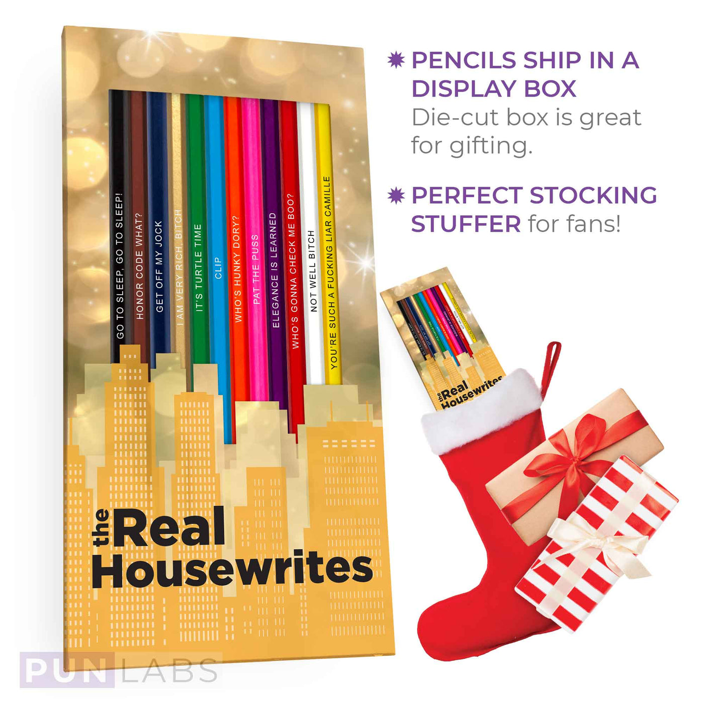 The Real Housewrites Colored Pencils Display. Great Stocking Stuffer for Fans of The Real Housewives