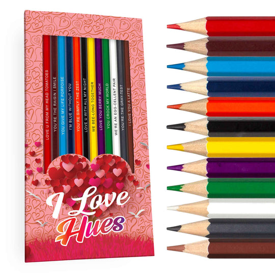 I Love Hues' colored pencil sets to give to the one you love, front box