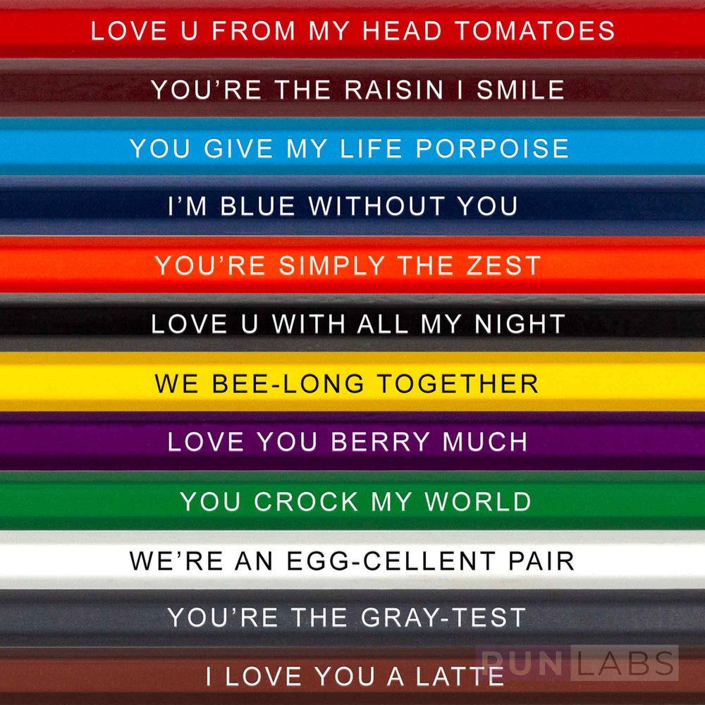 I Love Hues' colored pencil sets to give to the one you love, pencil sayings