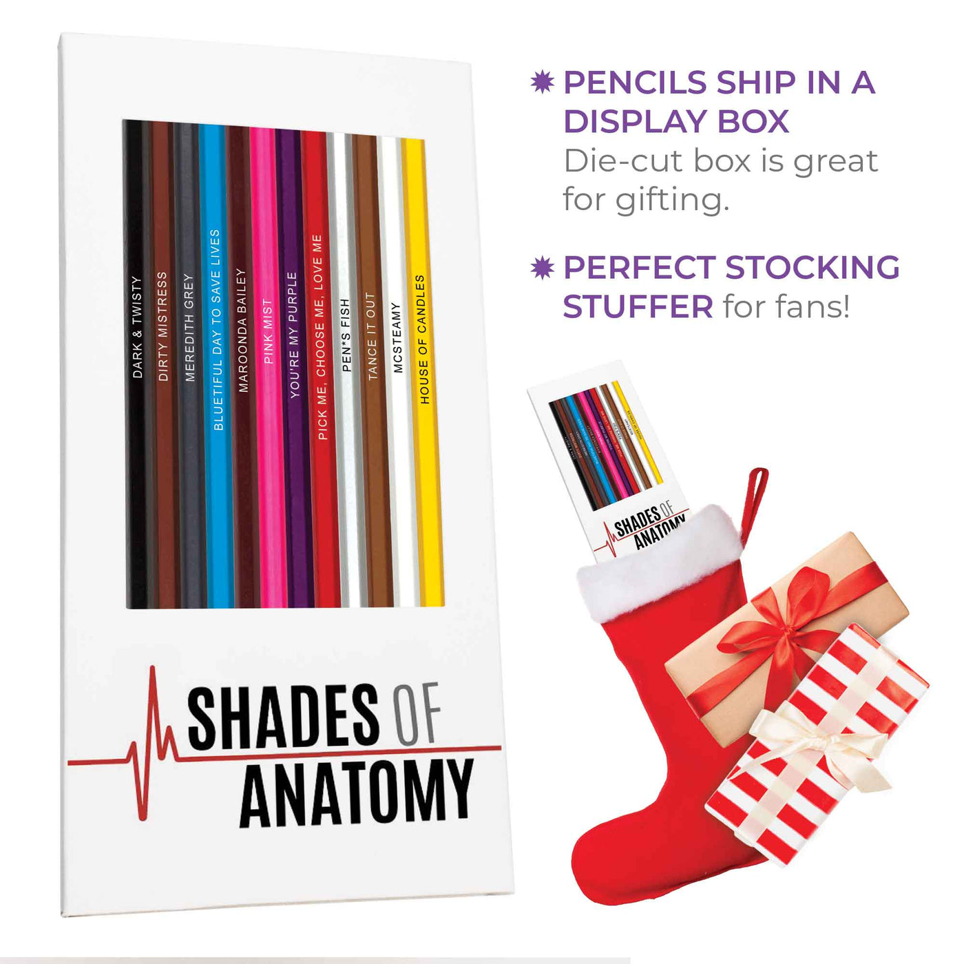 Shades of Anatomy Colored Pencil Display. Great Stocking Stuffer for Fans of Grey's Anatomy