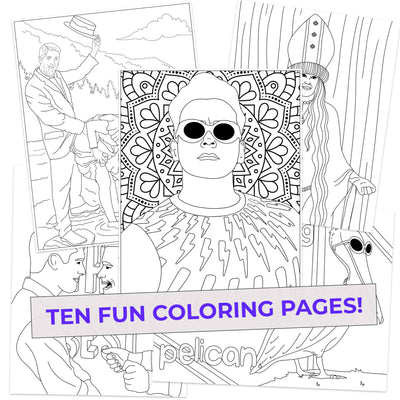 5 Schitty Colors coloring pages with a Schitt's Creek inspired theme