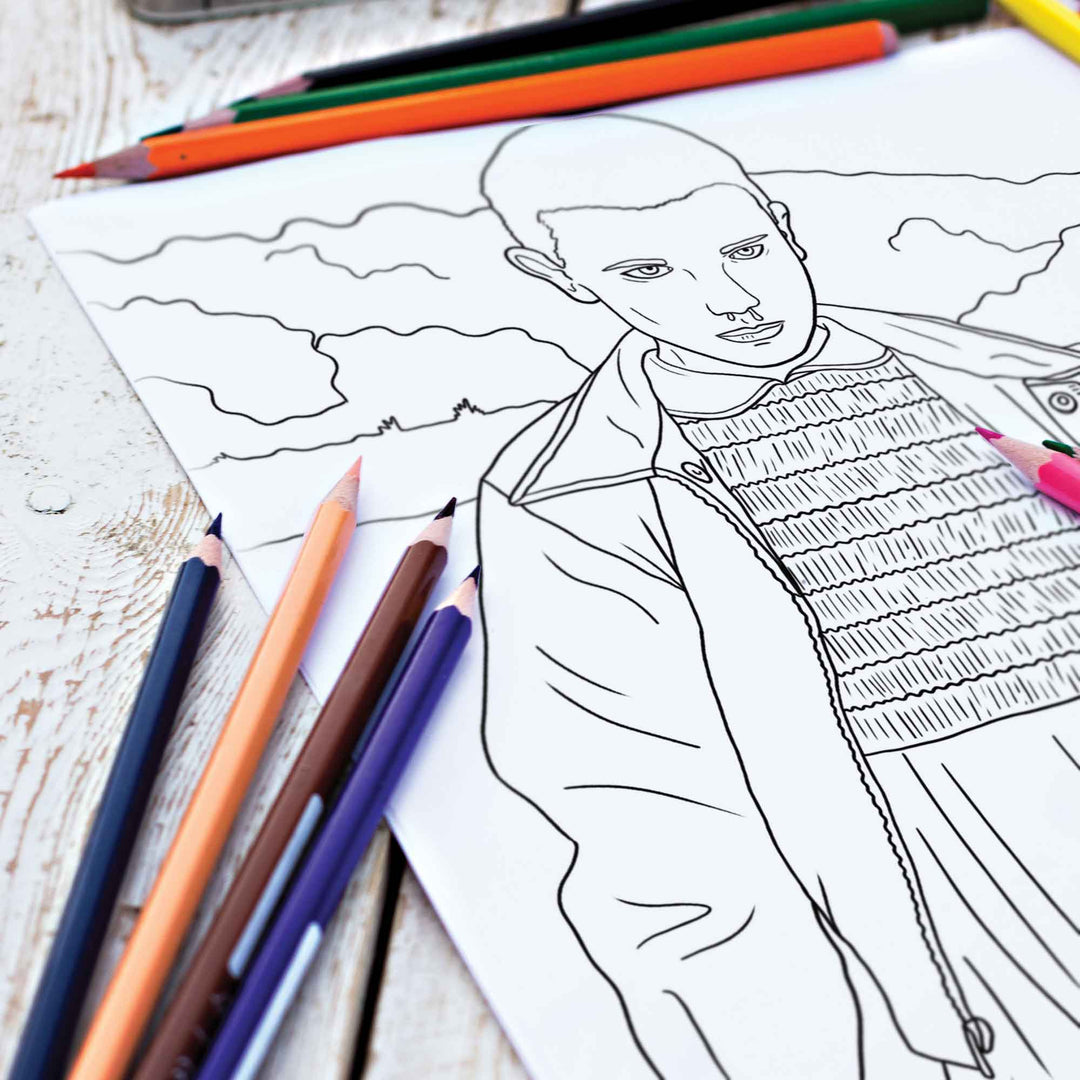 Stranger Things coloring page with pencils