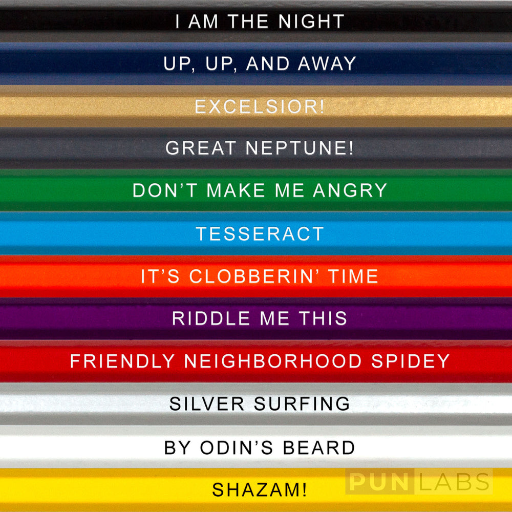 Close Up of Superhero Colors Colored Pencil Names