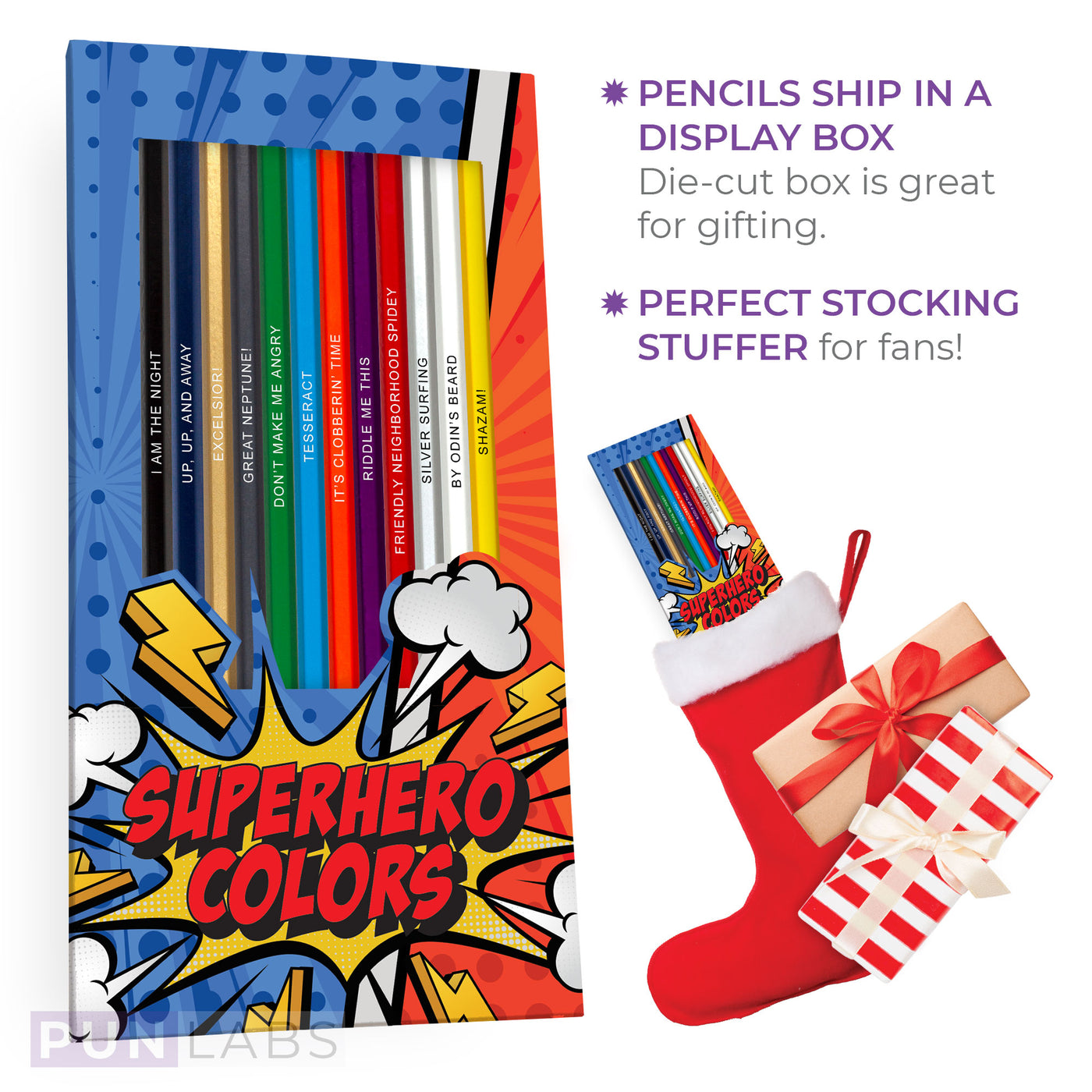 Superhero Colors Colored Pencil Display, Great Stocking Stuffer.