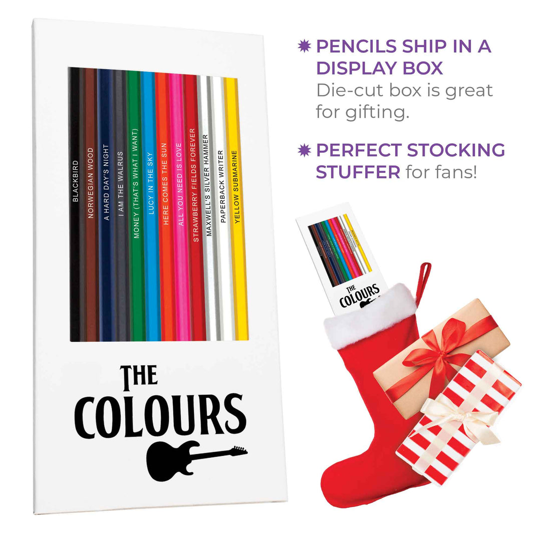 The Colours Colored Pencil Display. Great Stocking Stuffer for Fans of The Beatles