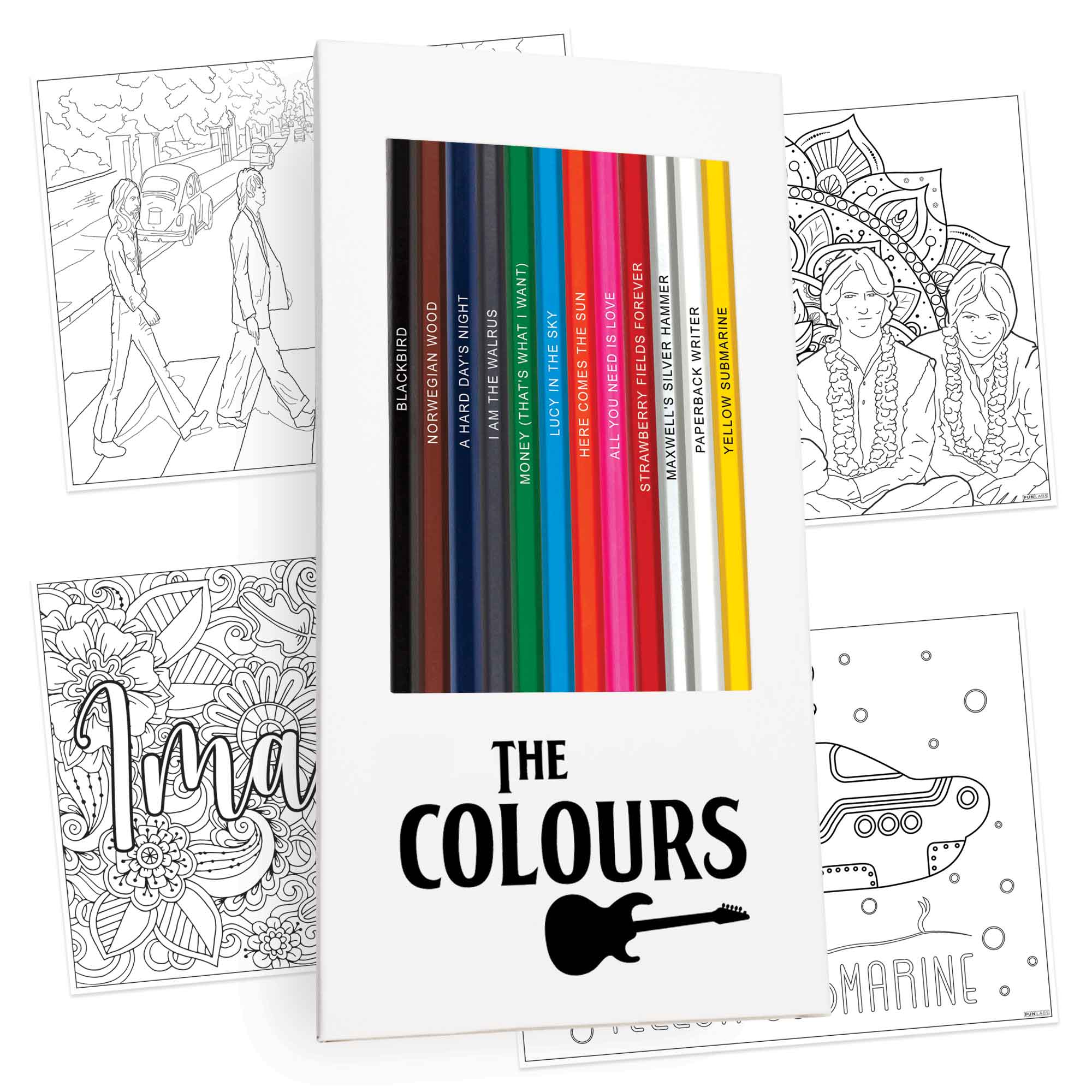 The Colours pencil set and four coloring pages